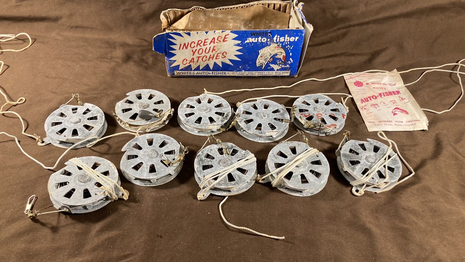 Lot of Vintage White's Auto-Fisher Unusual Fishing Reel Pine Bluff Arkansas