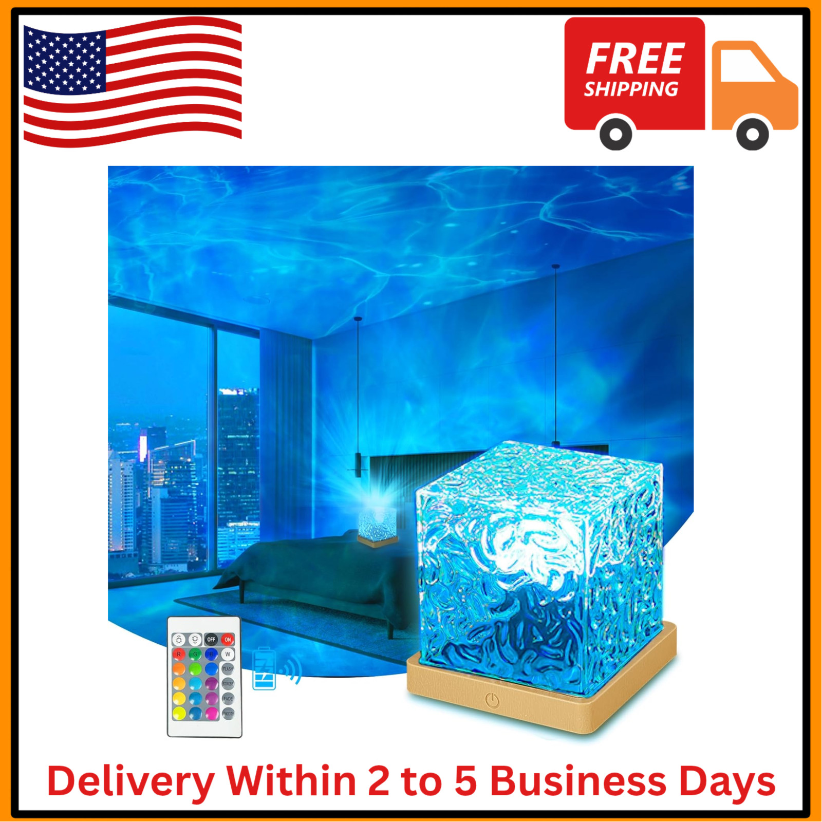 Ocean Wave Aurora Projector Lamp 16 Colors LED Night Light Bedroom Rechargeable