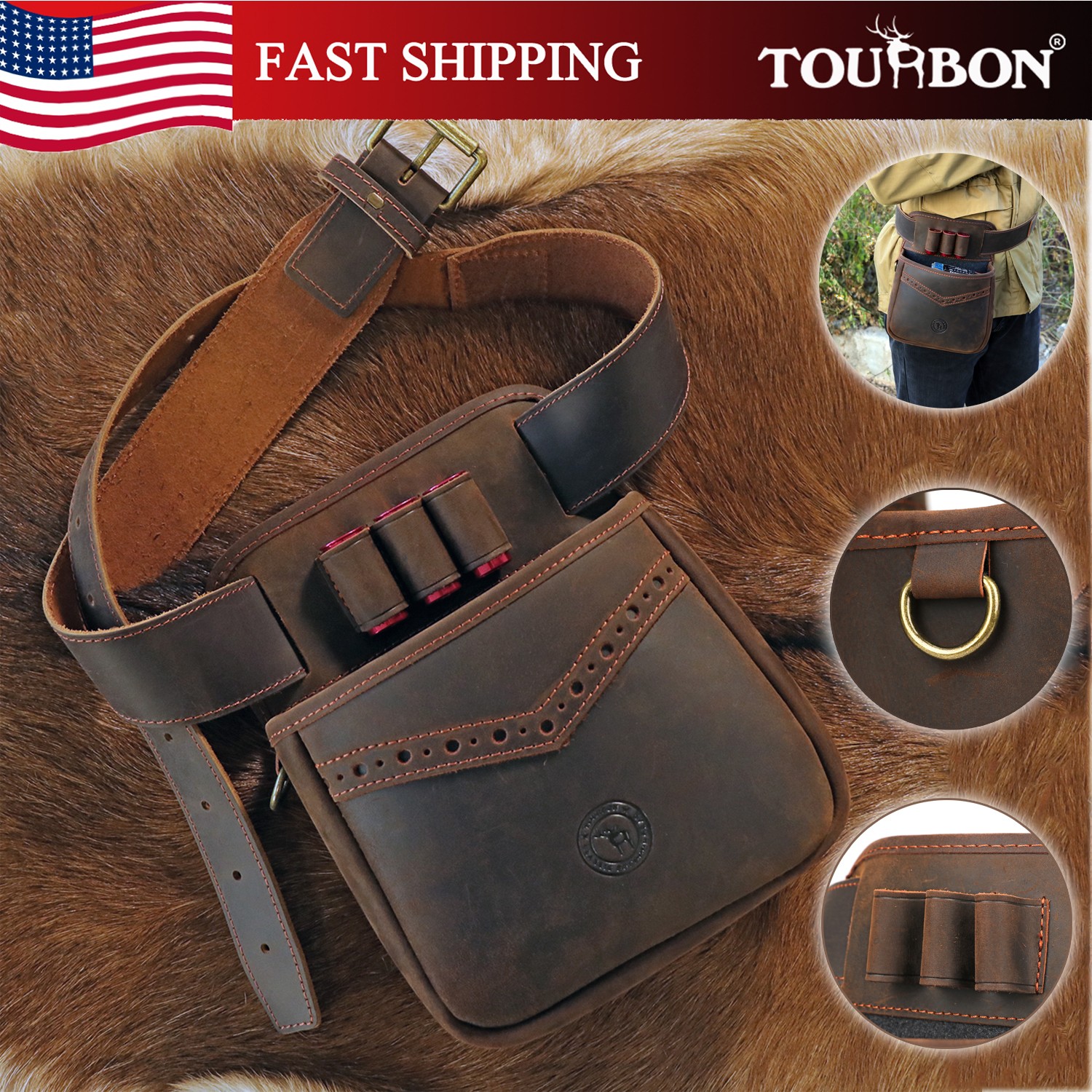 TOURBON Shooting Shotgun Cartridge Waist Bag Skeet Trap Clay 12GA Shell Pouch