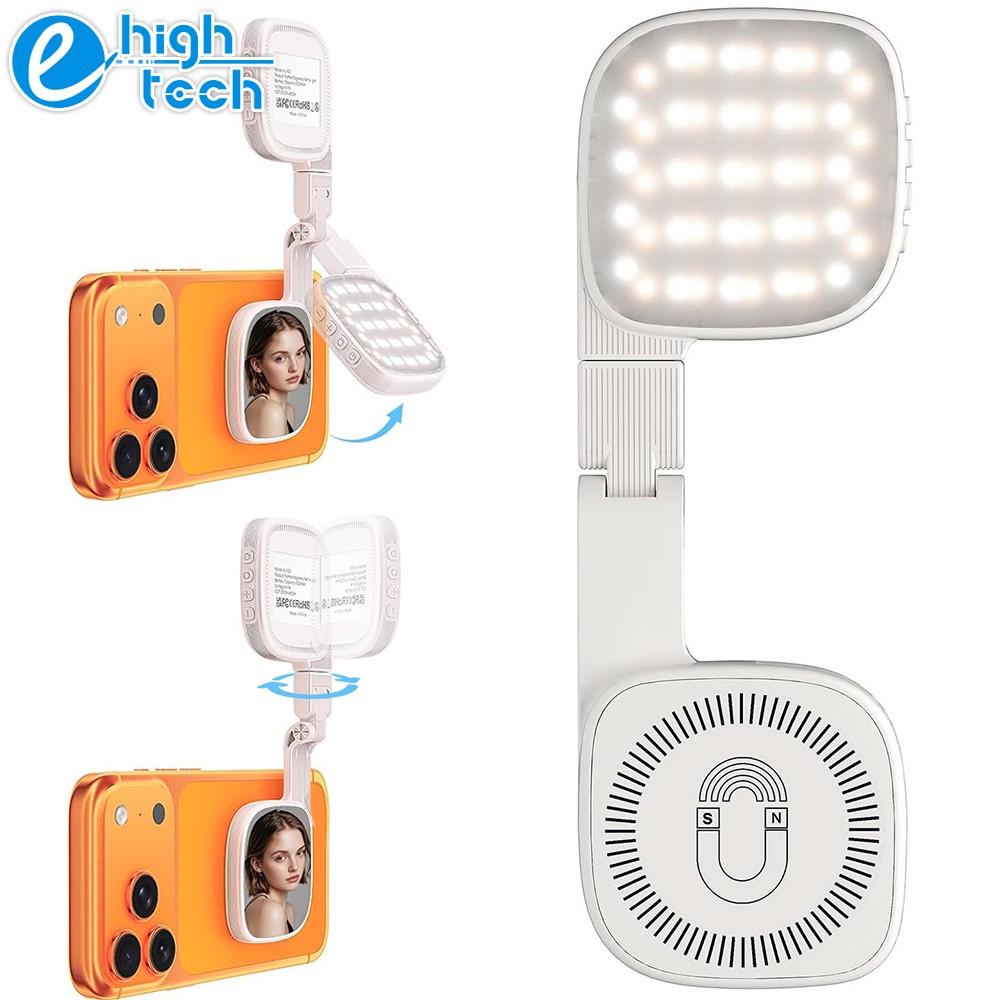 Portable Magnetic Selfie Light with Makeup Mirror Rechargeable 360° Adjustable