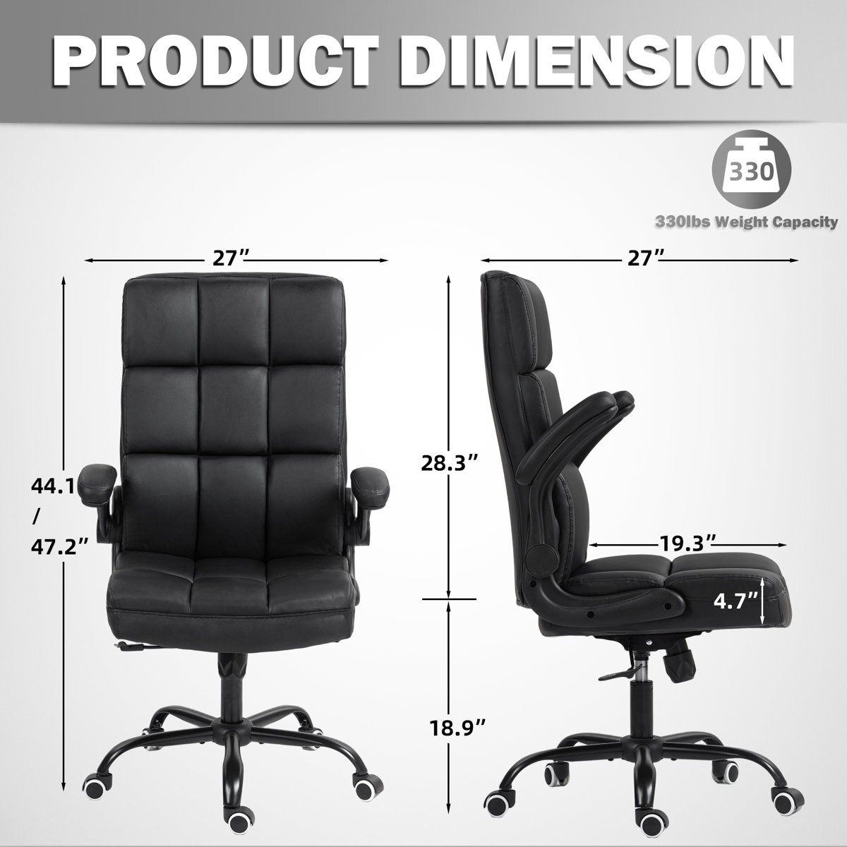 Leather Executive Chair High Back Adjustable Flip Up Arms Office Chair