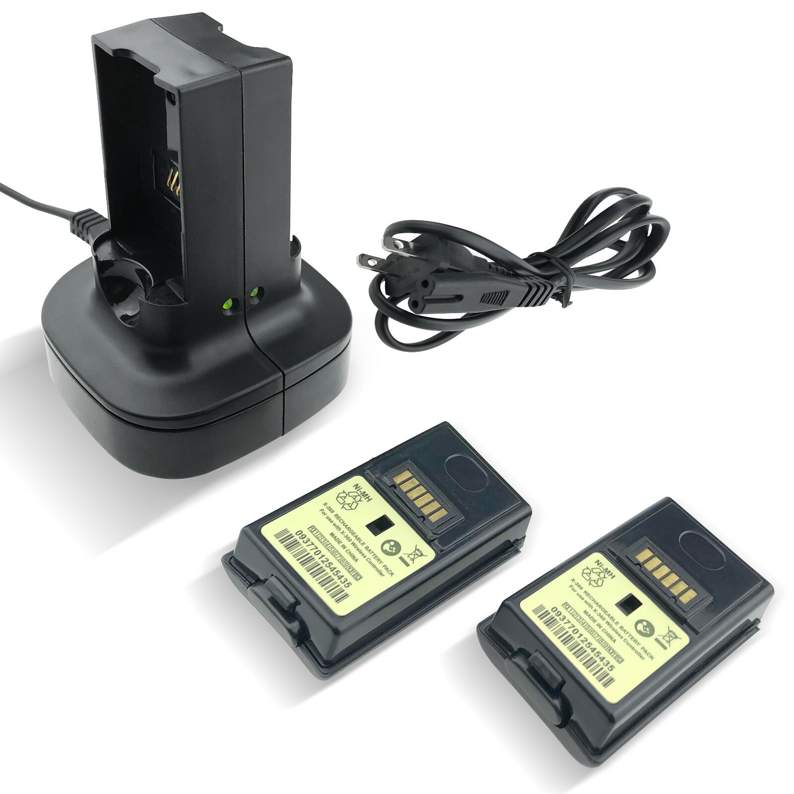 2 Pack Battery with Dual Charging Station for Xbox 360 Wireless Controller Black