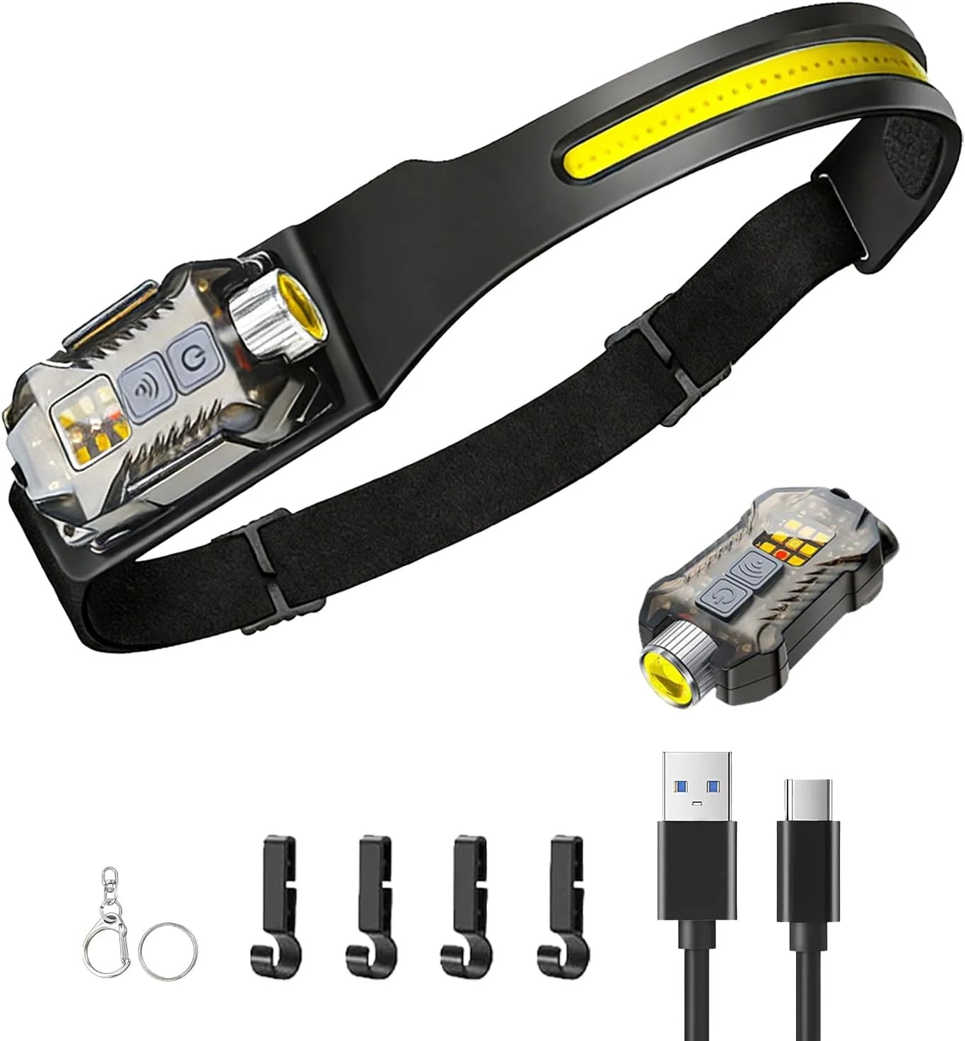 Headlamp Rechargeable LED Head Lamp with Motion Sensor, 2 in 1 Detachable 230° W