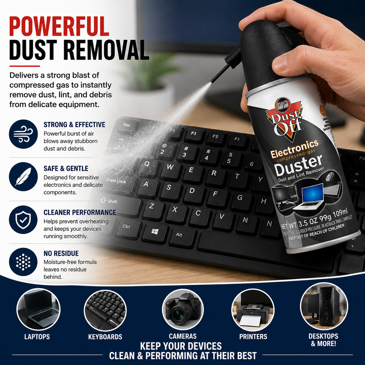 Dust-Off Electronics Compressed Air Duster – PC Keyboard Cleaner Spray