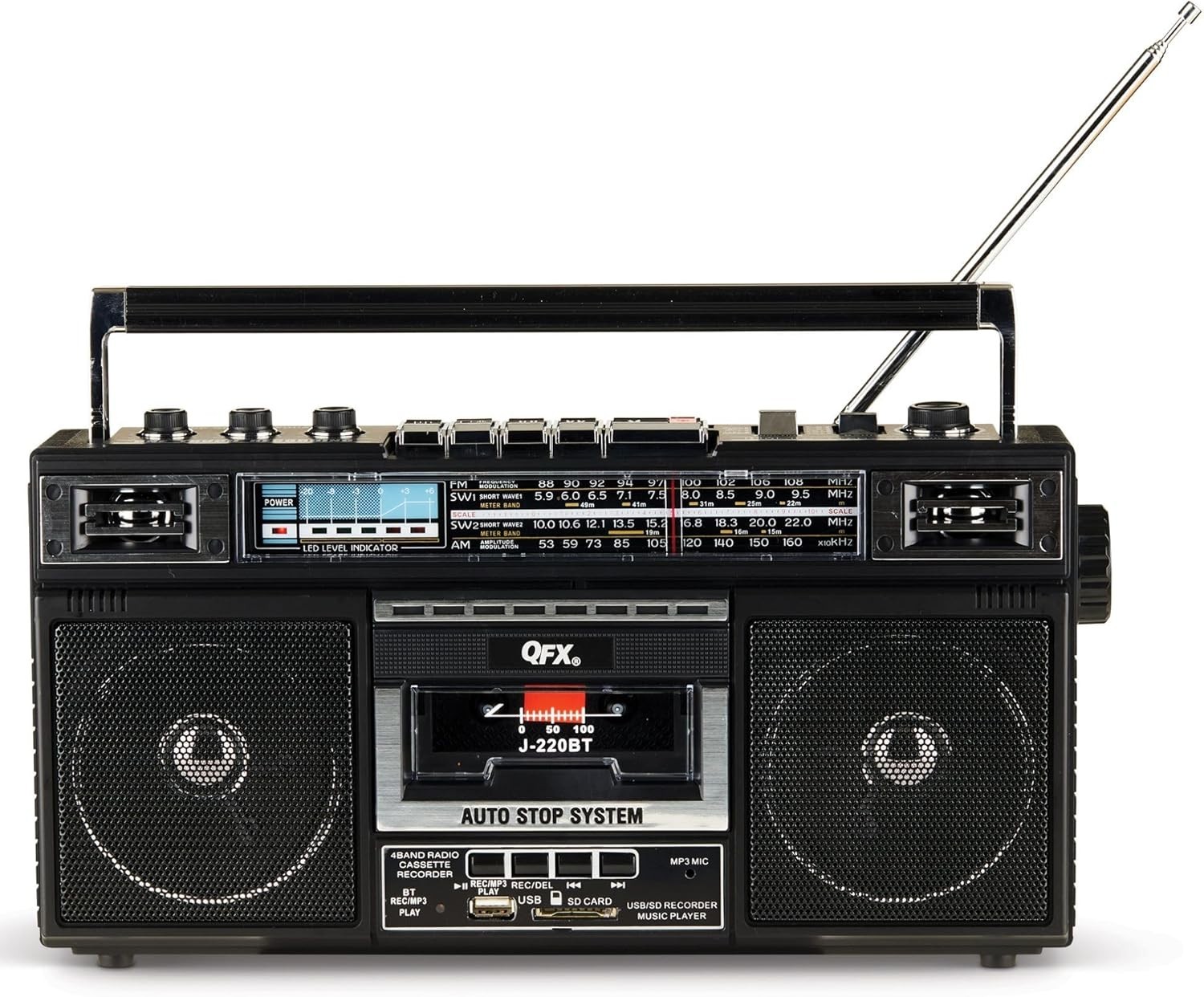 Portable Wireless Boombox 4 Band AM FM Radio Cassette Recorder USB Bluetooth