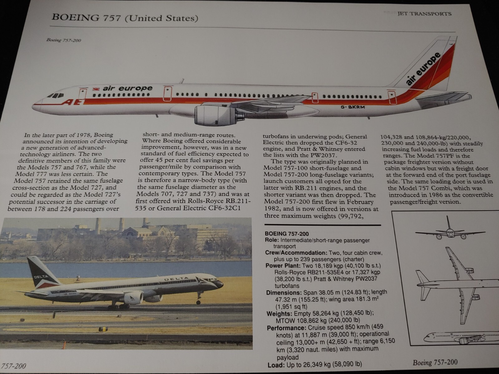 Boeing 757 Aircraft Picture Out of Print Article Spec Sheet Wall Art