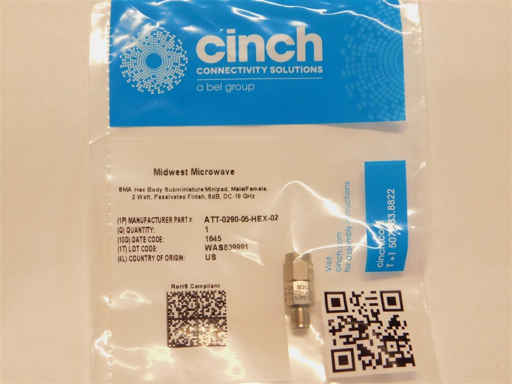Midwest Microwave ATT-0290-05-HEX-02 5dB DC-18GHz Minipad M/FM Attenuator
