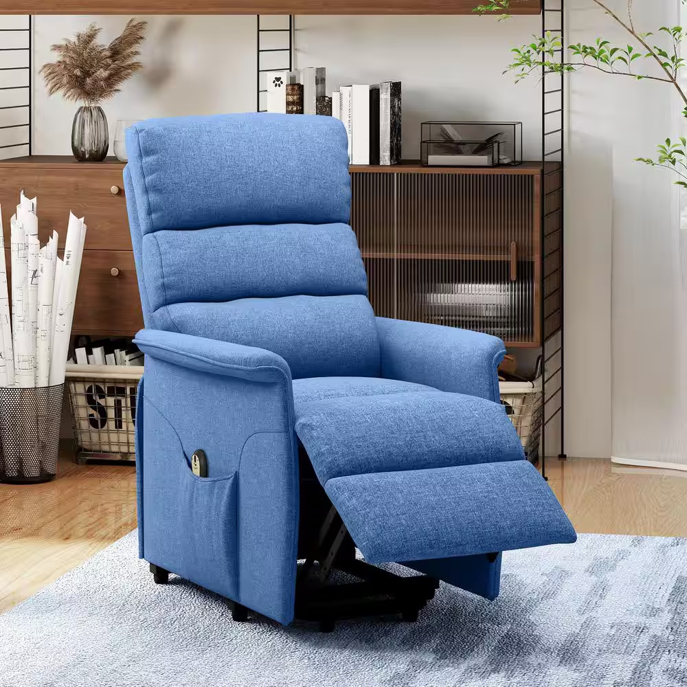 Blue Electric Power Lift Fabric Recliner Chair with Remote Control for the Elder