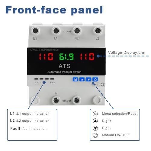 2P Automatic Transfer Switch 63A 110V LCD Display, ATS for Utility Generator Sol