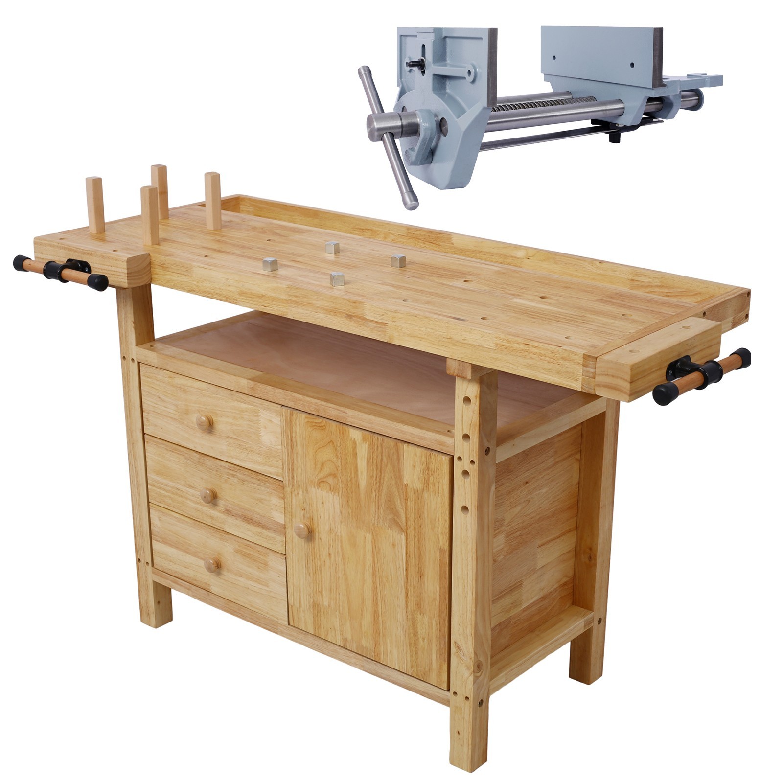 Wooden Workbench 9" Cast Iron Vise for Garage & Home Workshop