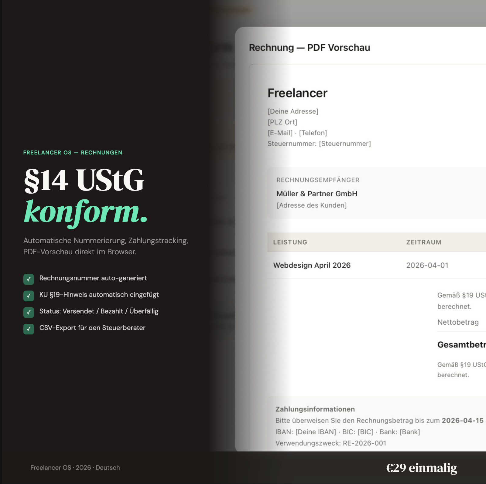 Freelancer OS German | All-in-One Freelancer Tool for Accounting, Invoice