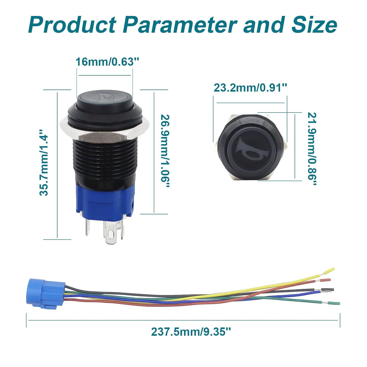Horn Button, Momentary Push Button Switch, Horn Switch for Car Modification, Pus