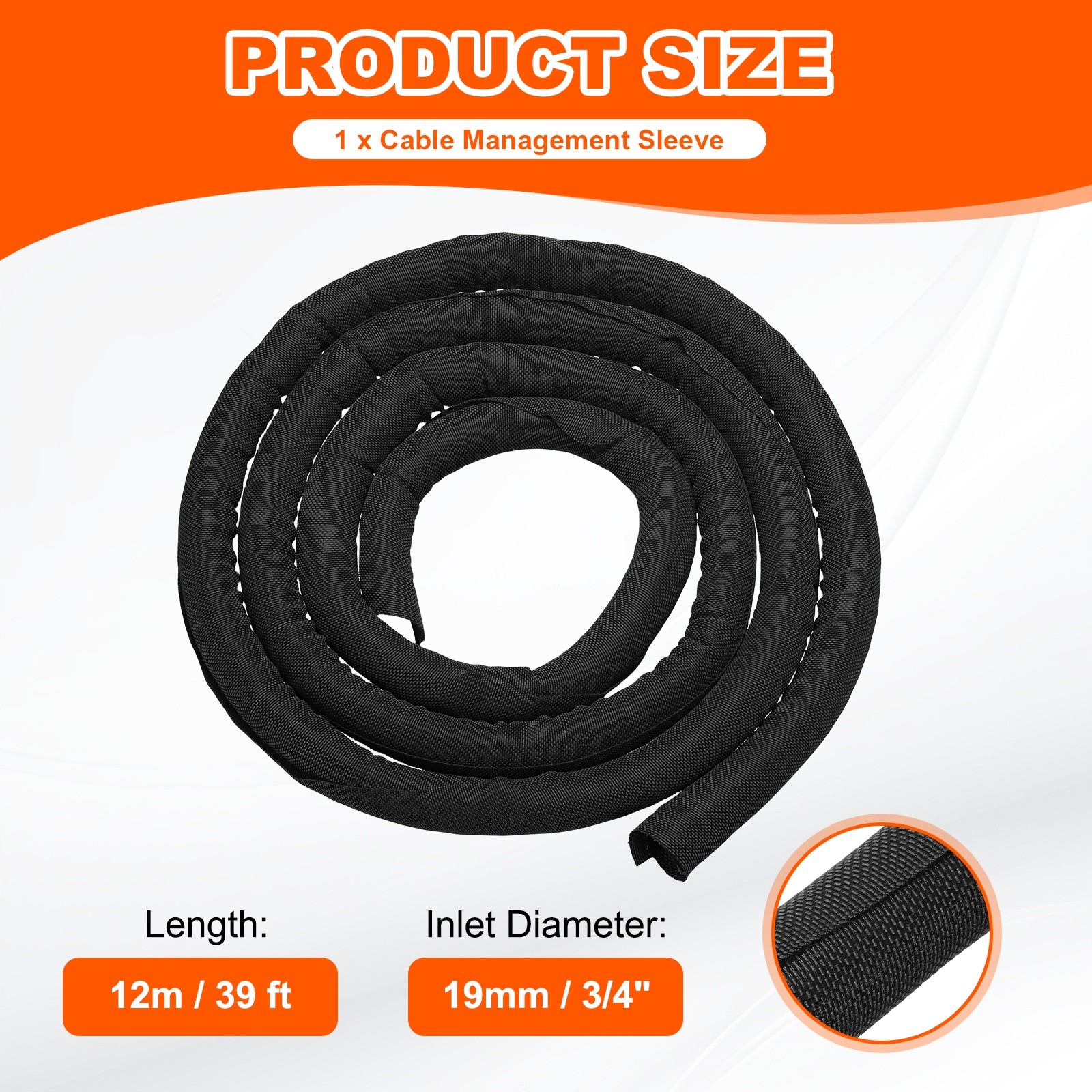 Wire Split Braided Cable Management Sleeve, Black (3/4" - 39 Feet)