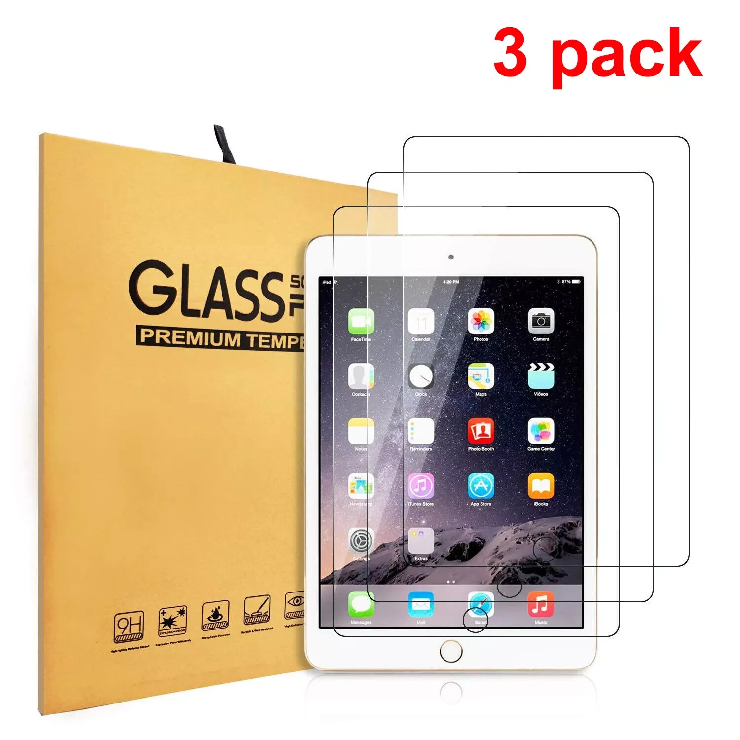 3 Pack HD Tempered Glass Screen Protector for Apple iPad 9.7 2/3/4 2nd 3rd 4th