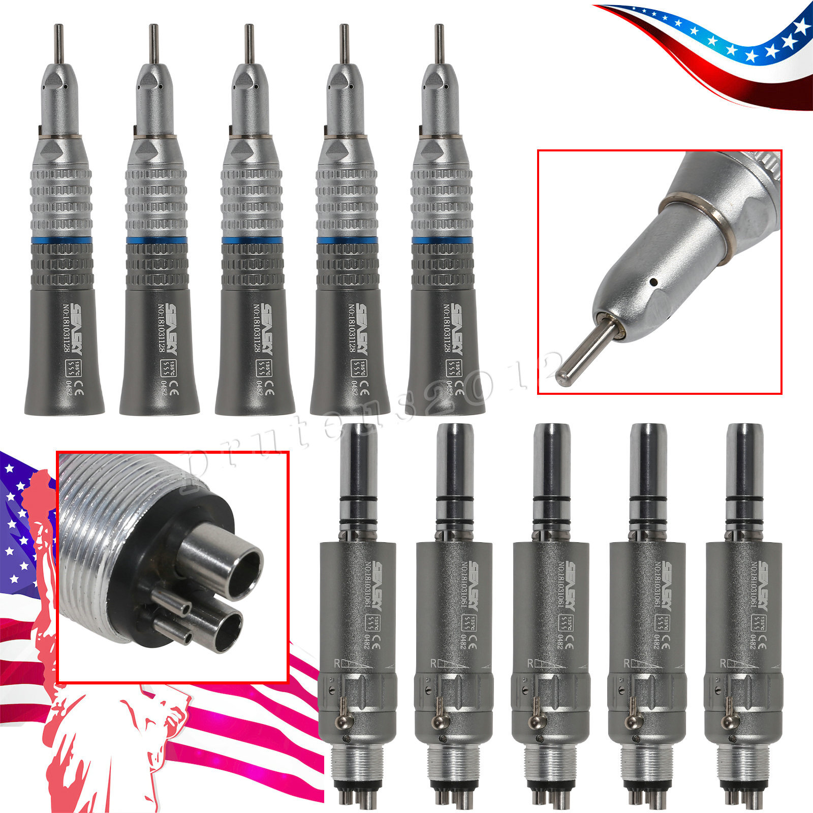 Dental Straight Handpiece Nosecone & Air Motor 4H fit NSK Low Slow Speed TH