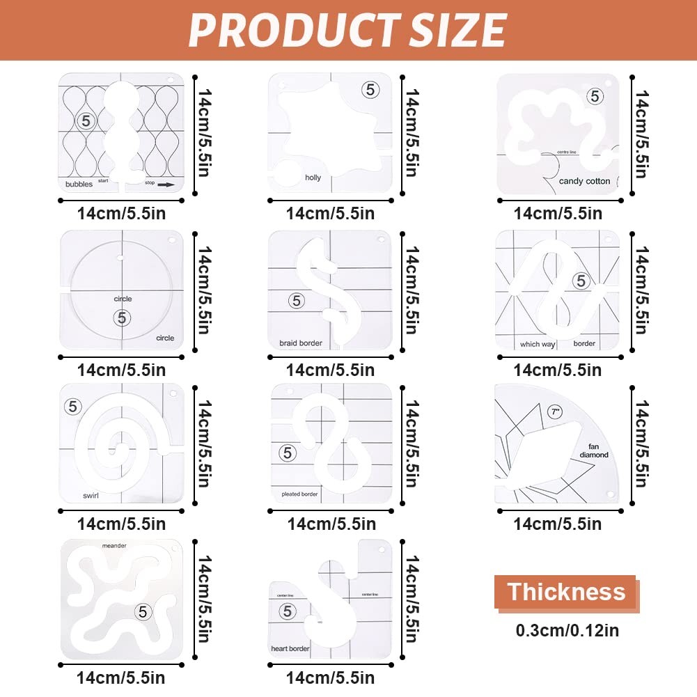 14 PCs Free Motion Quilting Template Set Includes 11 Templates Small
