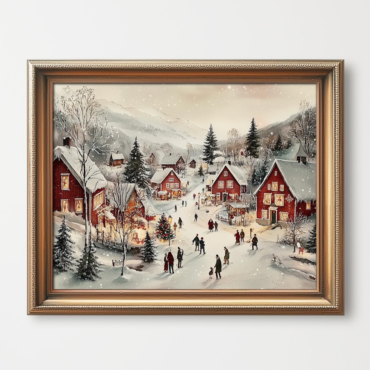 Snowy Holiday Scene Wall Art Print, Winter 11 X 14 INCH Print Unframed
