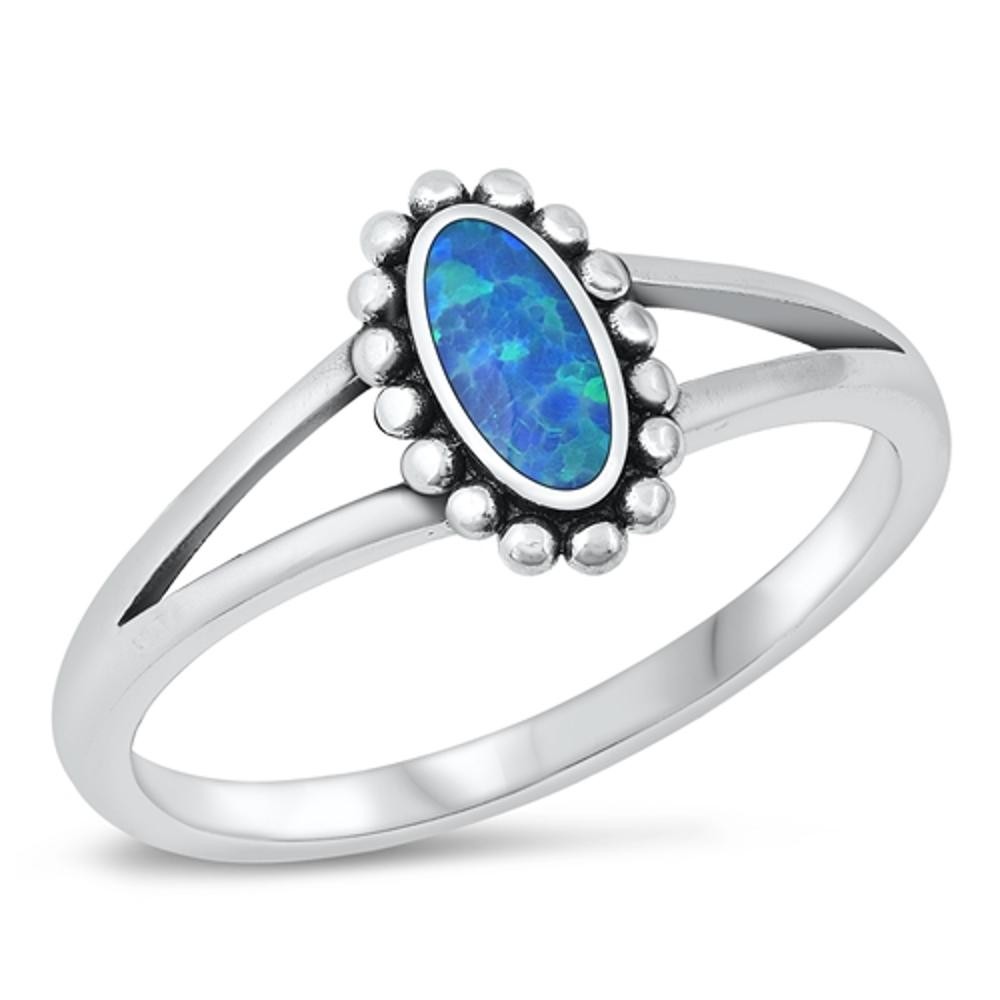 Fancy Bali Blue Lab Opal Fashion Ring New .925 Sterling Silver Band Sizes 4-10