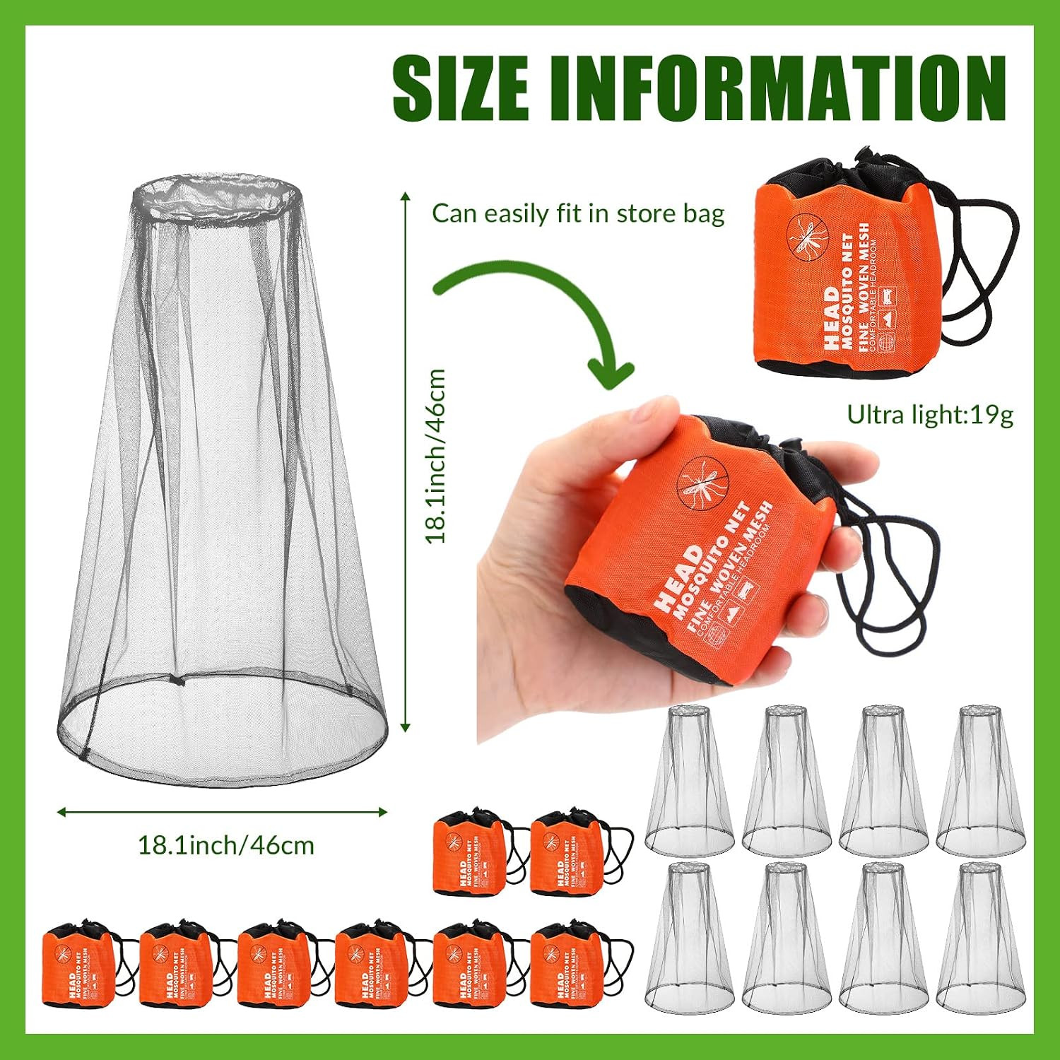 8 Pcs Mosquito Head Net Mesh Bug Net for Head Face Fly Netting Hood 18 x 18 I...