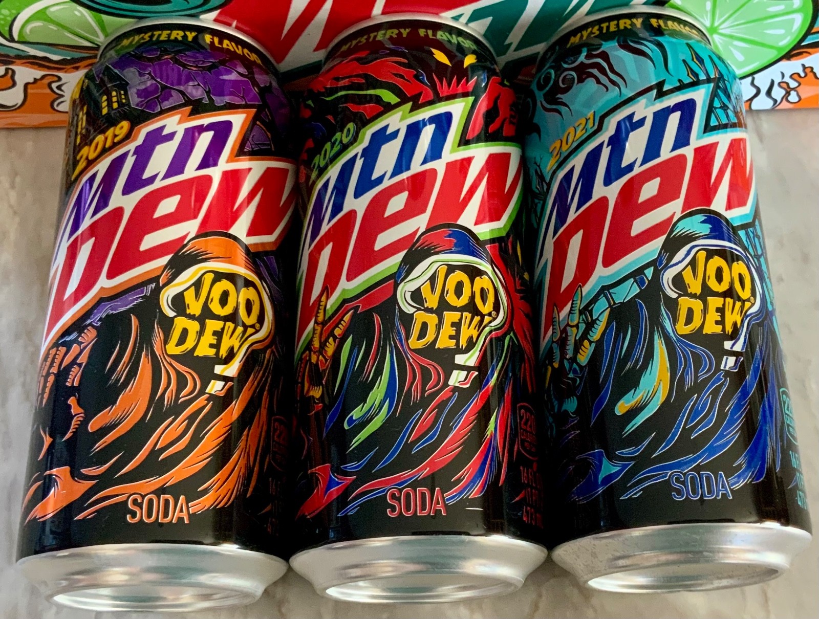 Mountain Dew VOODEW Voo-Dew 2019, 2020 & 2021 Full Unopened 16oz Cans