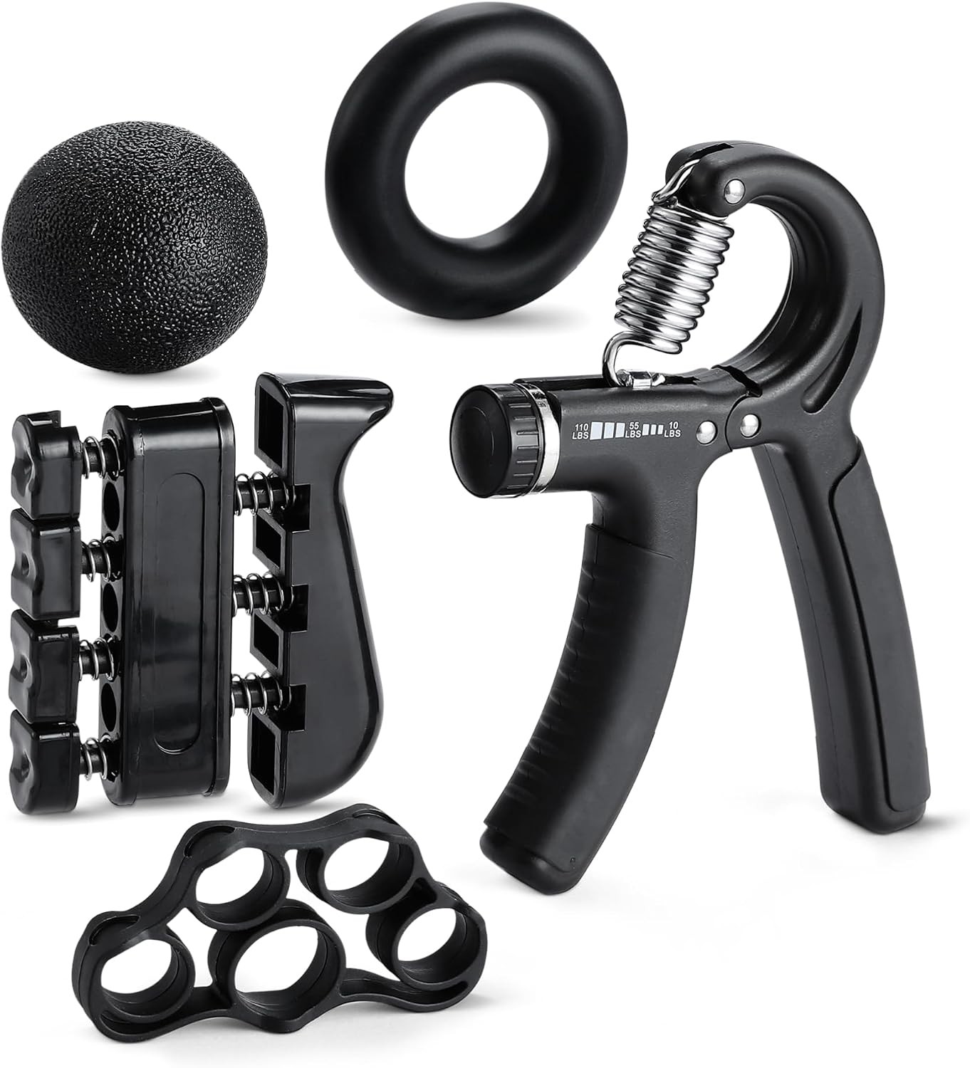 Grip Strength Trainer Forearm Strengthener 5-Piece Kit, Black