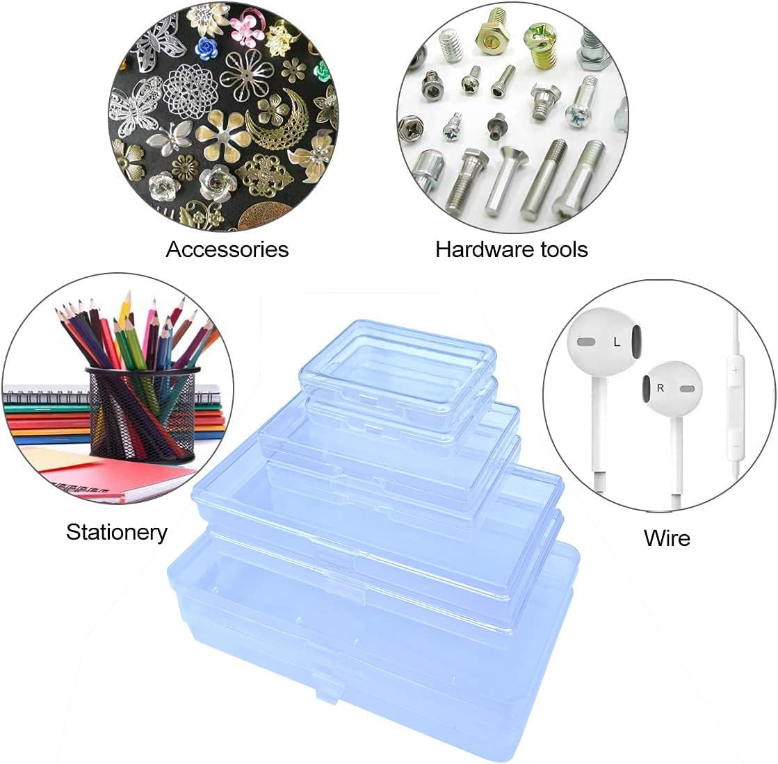 8 Pieces Mixed Sizes Rectangular Empty Mini Clear Plastic Organizer Storage Box