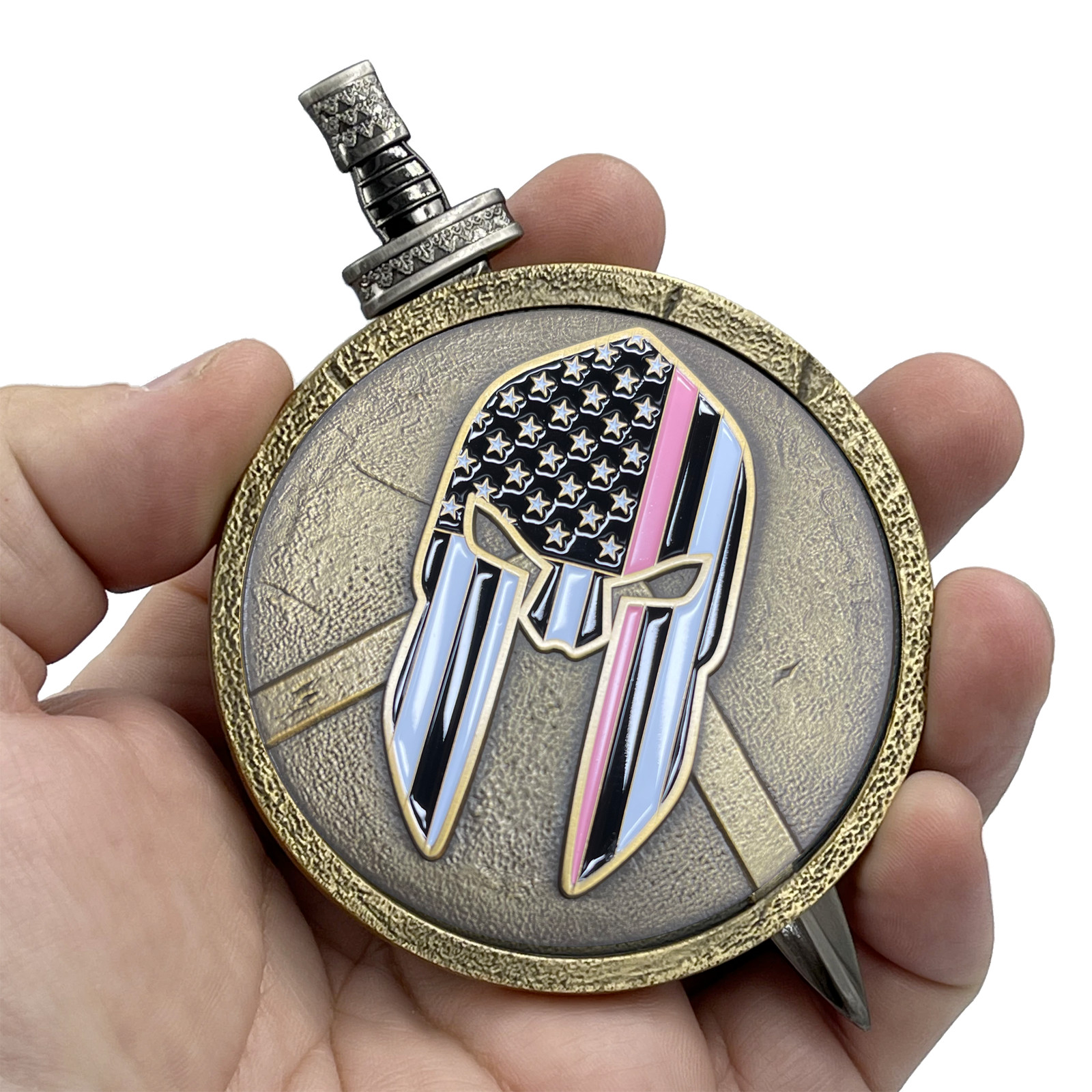 EL3-019 Breast Cancer Awareness Warrior Gladiator Survivor Thin Pink Line Shield