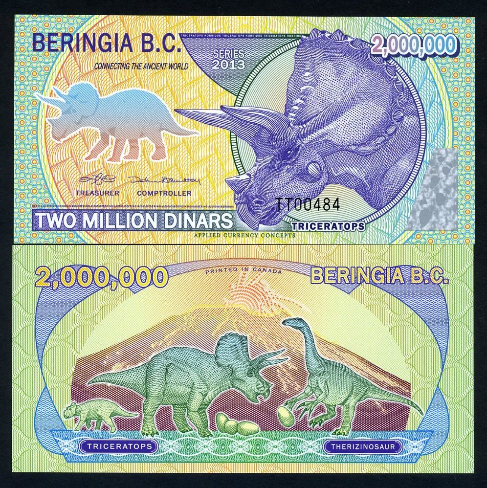 Beringia B.C., 2,000,000 (2000000), 2013, Polymer, UNC Triceratops, Dinosaurs F
