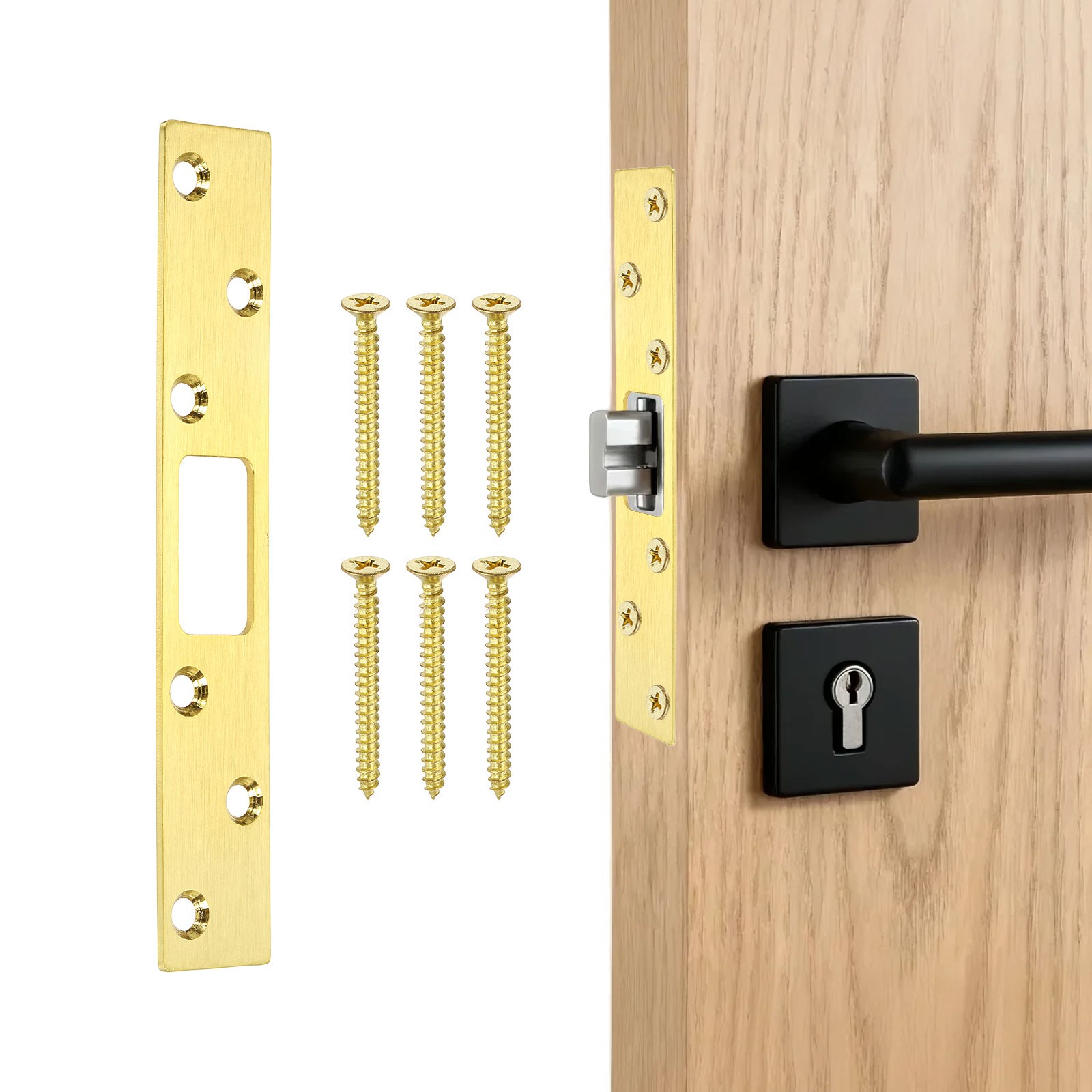 Door Strike Plate, 6 Inch Security Latch Strike (Gold)