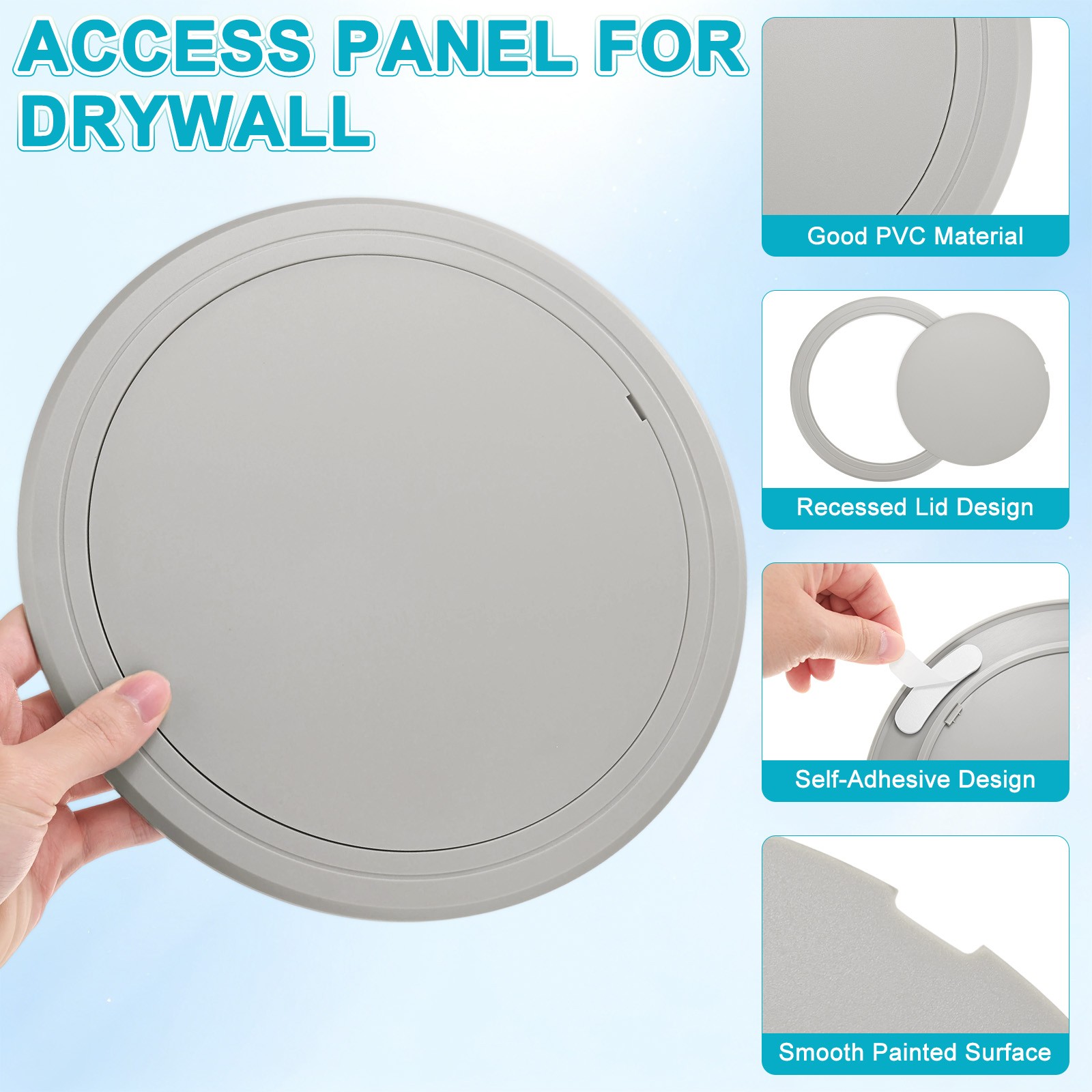 1-Pack Access Panel for Drywall, 8x8 Inch Round Plastic Removable [Gray]
