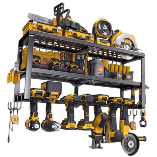 Power Tool Organizer for Tool Storage, Drill Holder Wall 3 shelves 7 slots