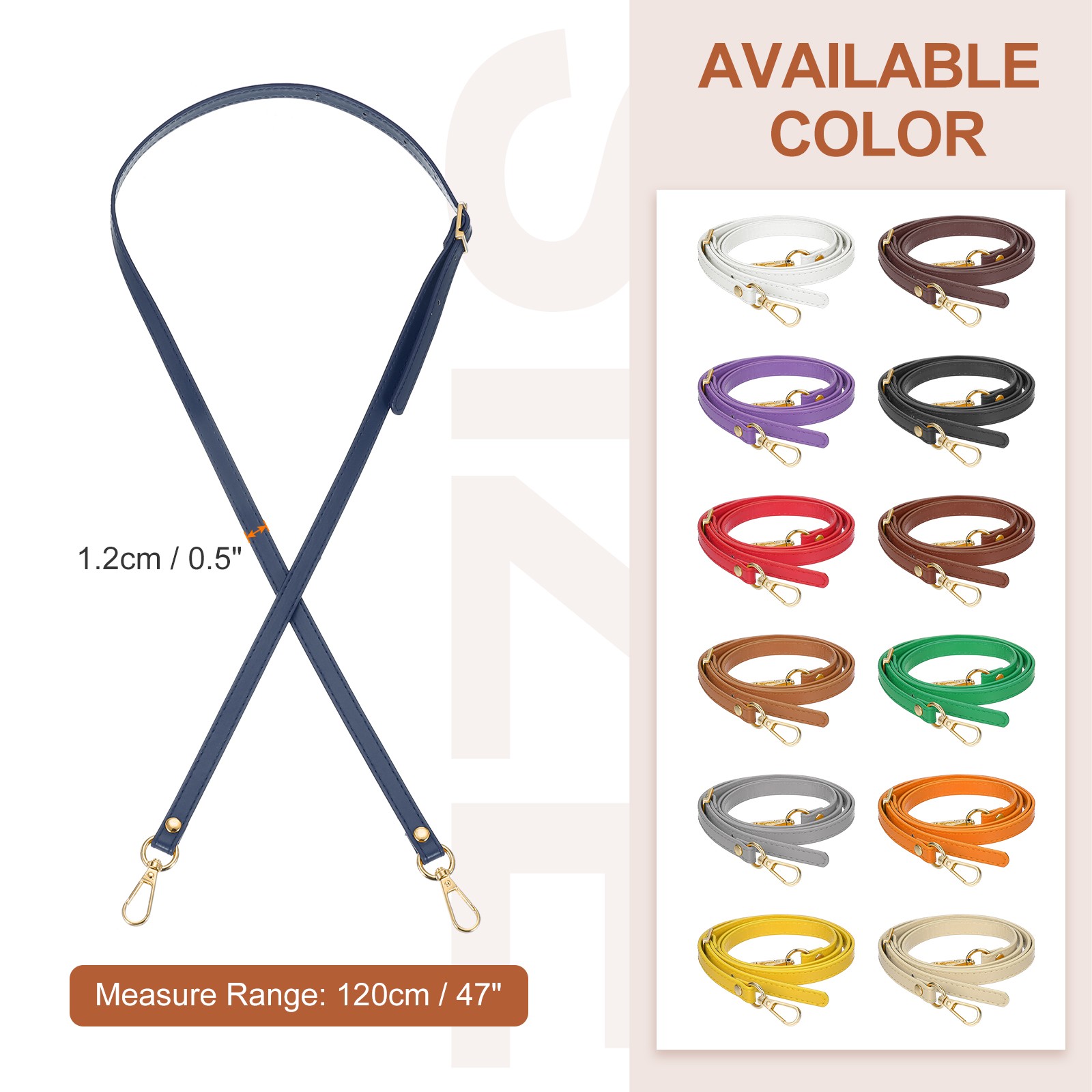 47" Adjustable PU Leather Purse Strap with Gold Hardware Dark Blue