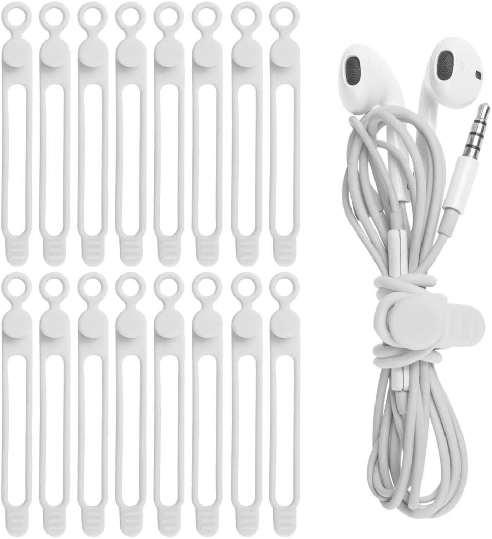 16Pcs Silicone Cable Straps Wire Organizer for Bundling Earphone, Phone Charger,