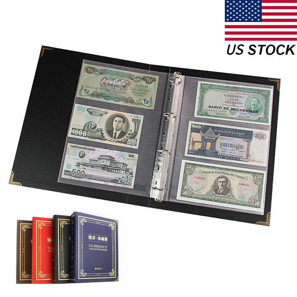 300PCS Pocket Currency Pages Money Banknote Album Book Collection Storage Sheets