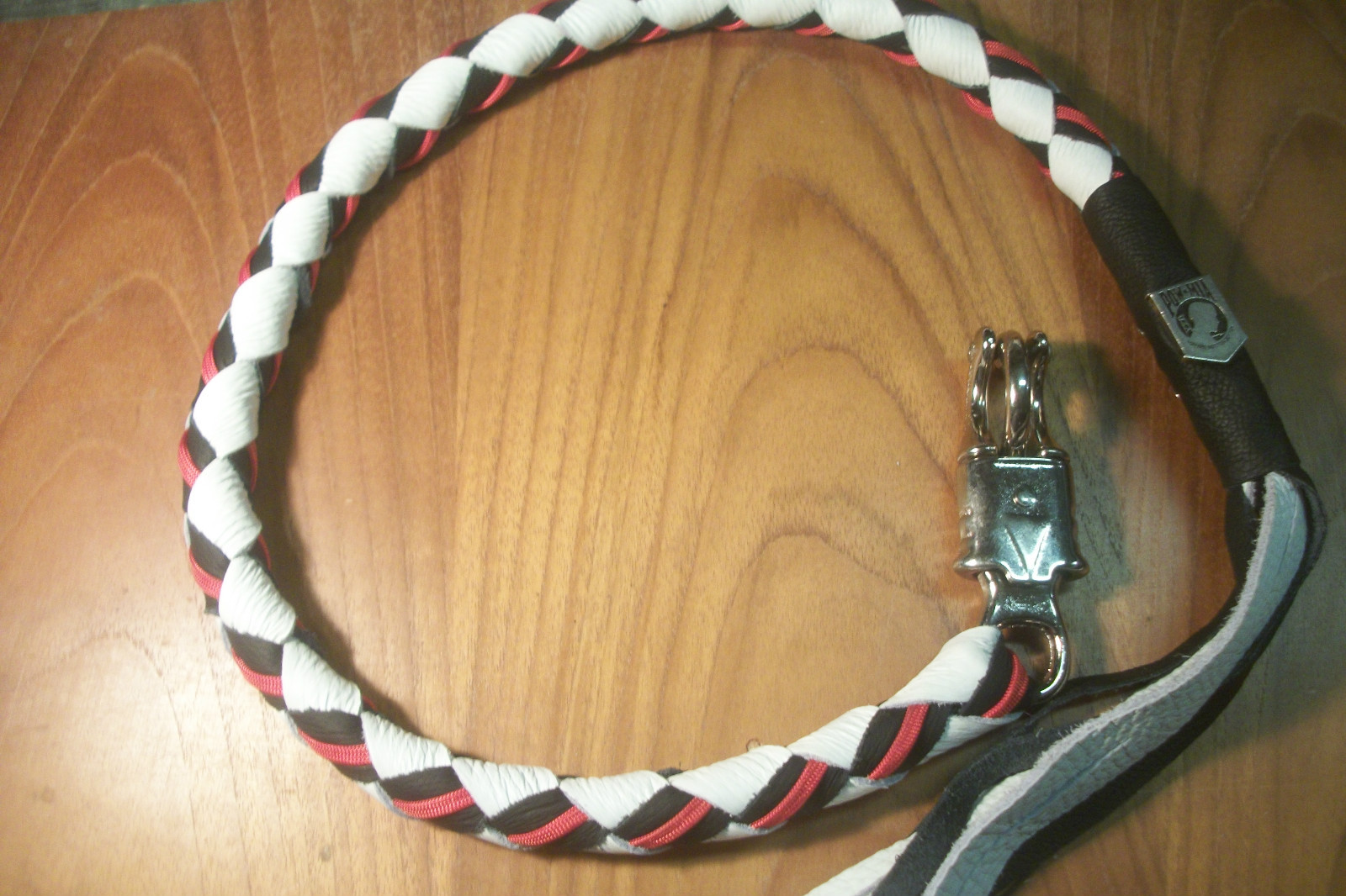 Biker whip getback HANDMADE Black &White red paracord POWMIA SPECIAL By Stitch