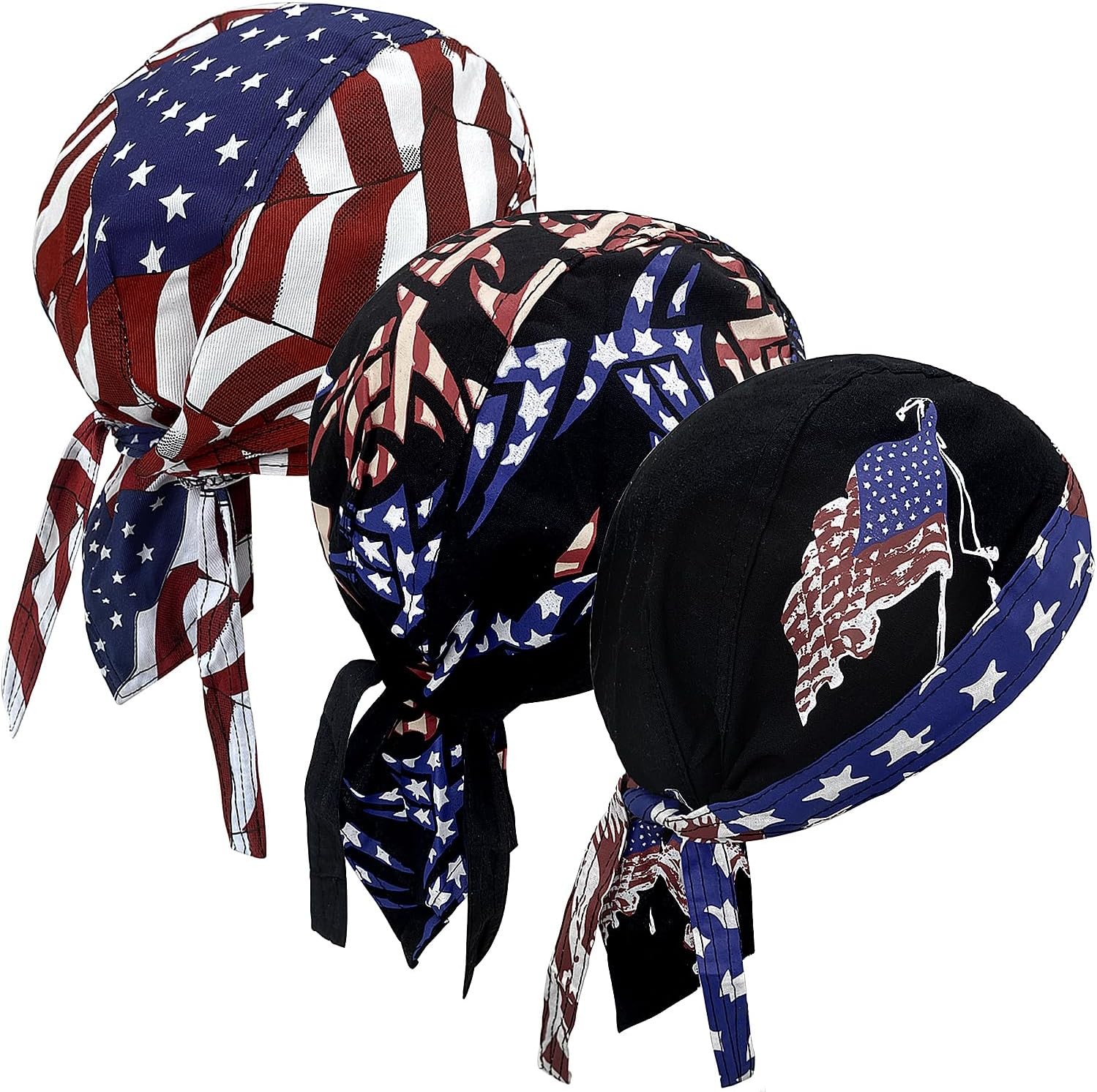 3 Pcs Doo Rags for Men Skull Cap Breathable Moisture Wicking Pirate Hat...