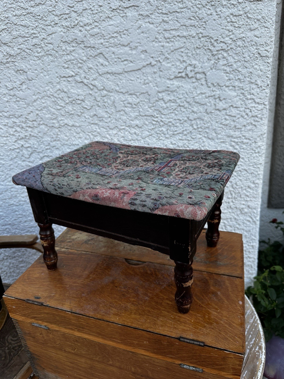 Storage Footstool Tapestry Upholstered Ottoman Cottage Stool Seat