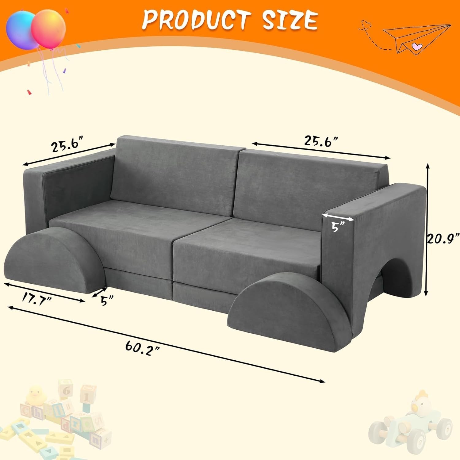 Kids Play Couch 8PCS Toddler Couch Modular Kids Play Couch Sofa for Playroom
