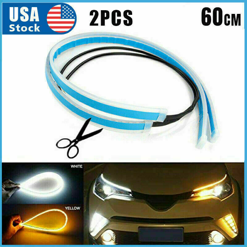 2 PCS 60cm LED DRL Light Sequential Flexible Car Turn Signal Strip For Headlight
