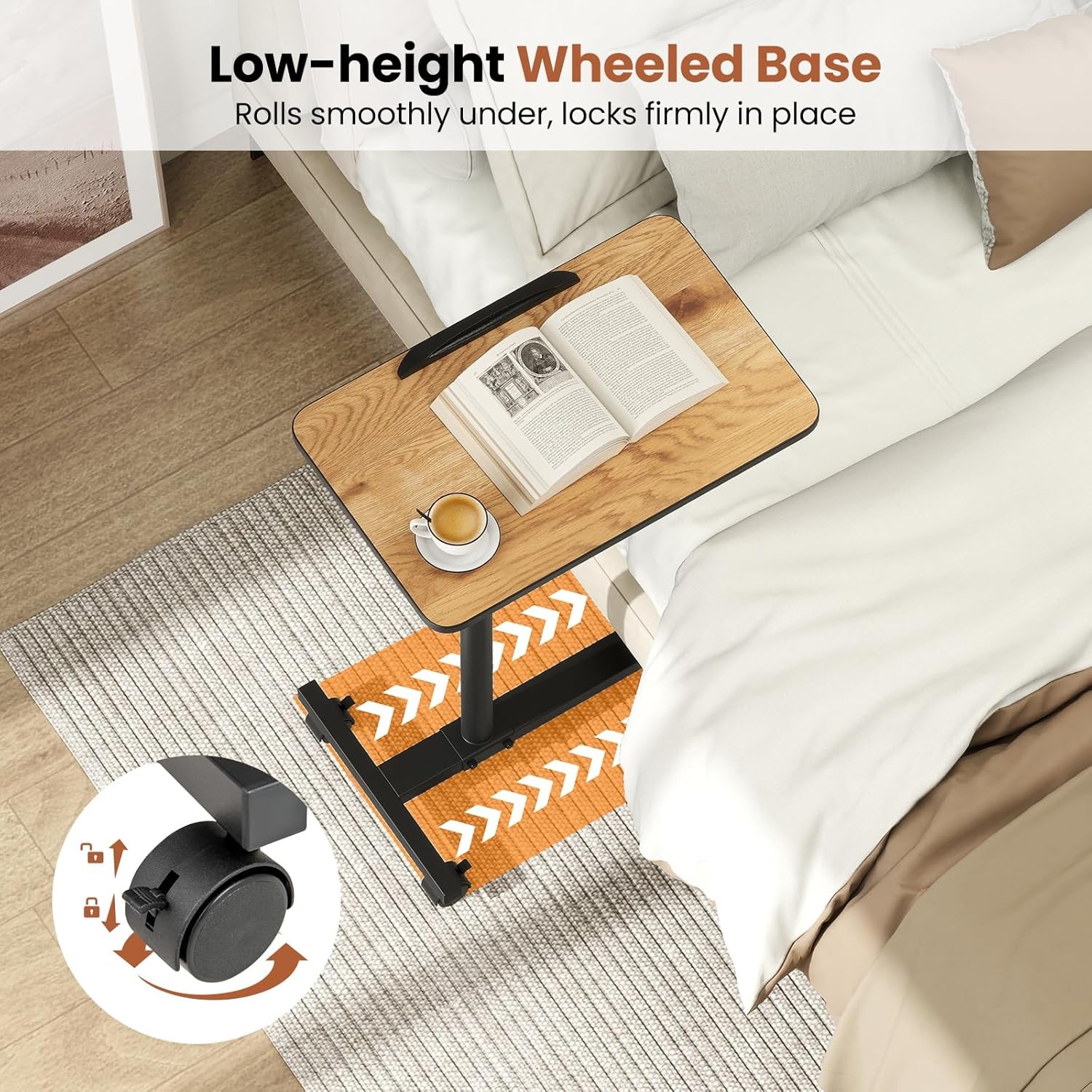 Overbed Table W/ Wheels Medical Adjustable Bedside Table Mobile Standing Desk