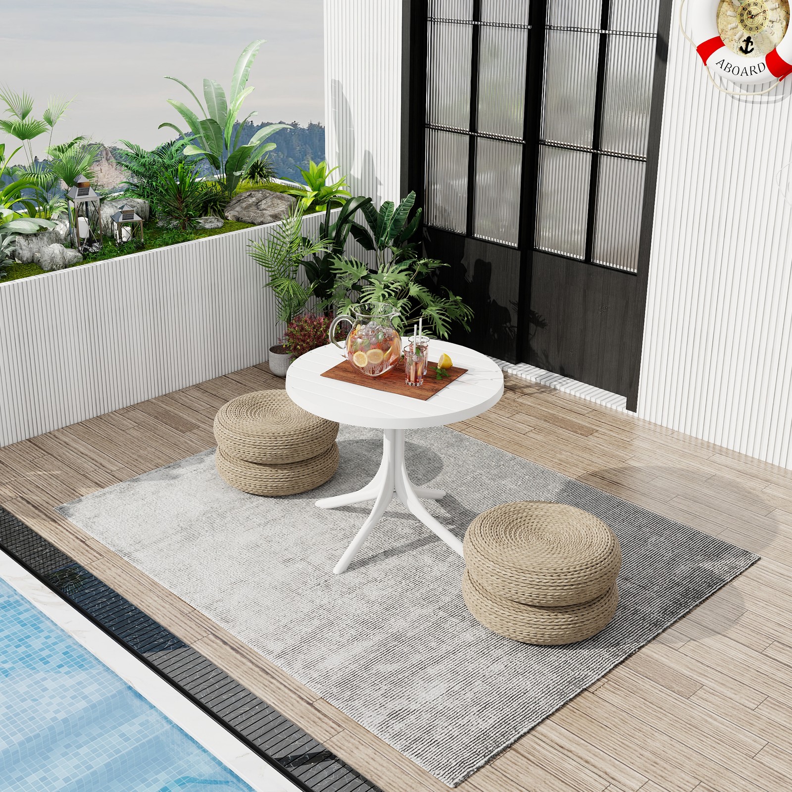 White Round Polypropylene Dining Table 36" Indoor/Outdoor 220 lbs Capacity