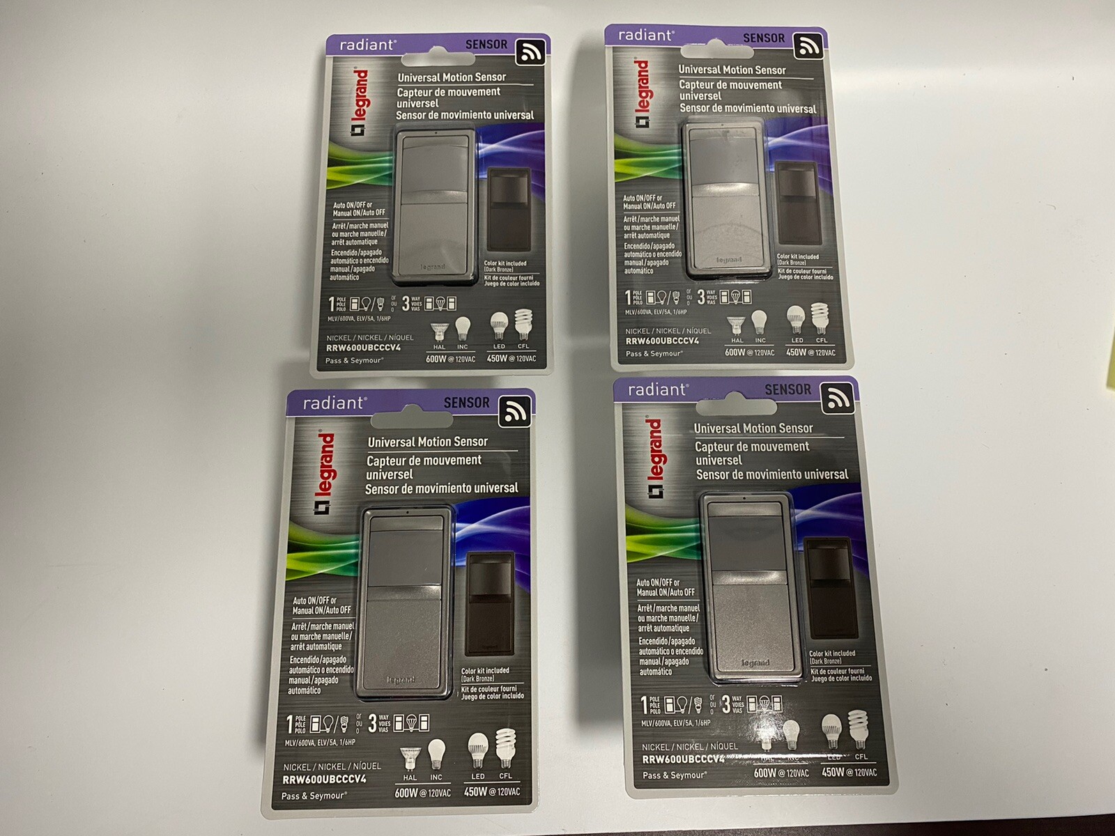 (PACK OF 4)  RRW600UBCCCV4 Legrand Motion Sensor Light Switch Pass & Seymour