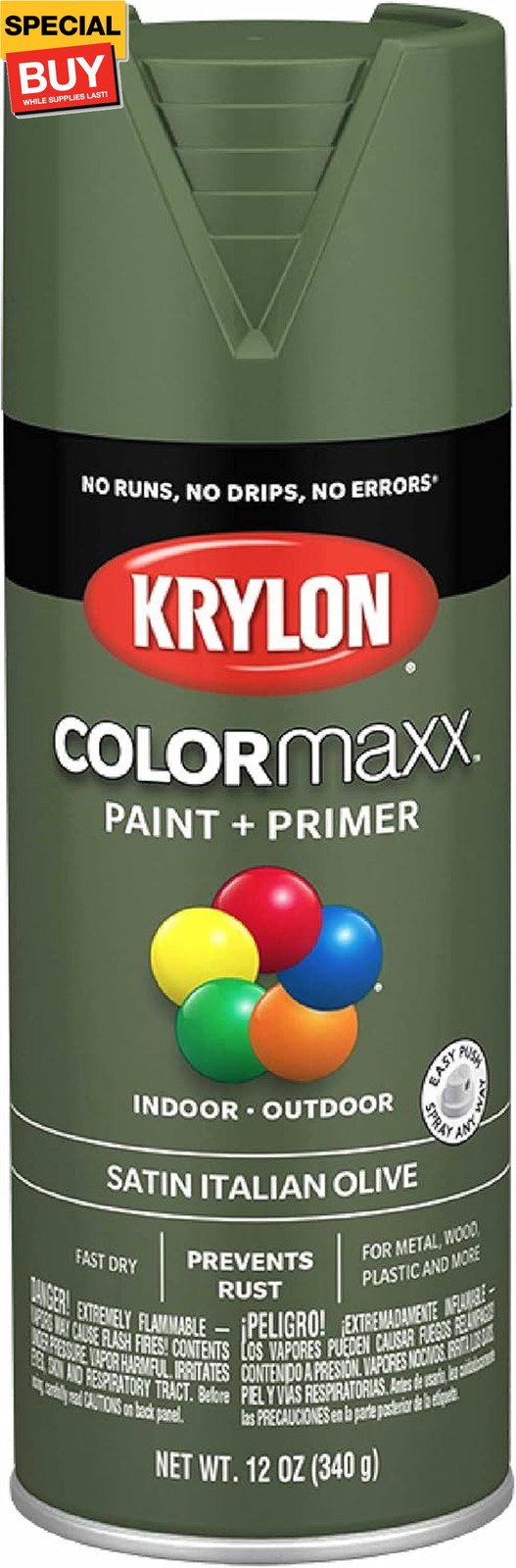12 oz  K05566007 Italian Olive COLORmaxx Paint & Primer Spray Paint, Satin