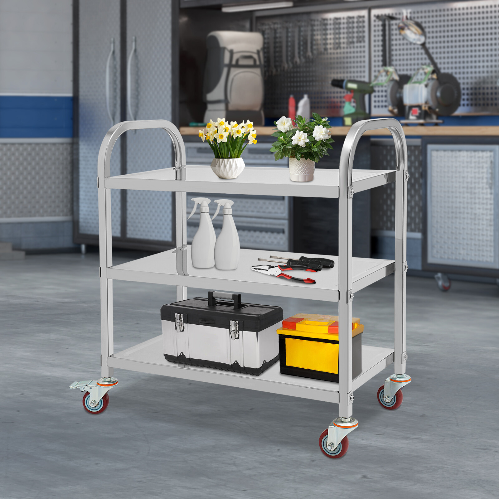 3 Tier Stainless Steel Kitchen Trolley Cart, Kitchen Trolley Car