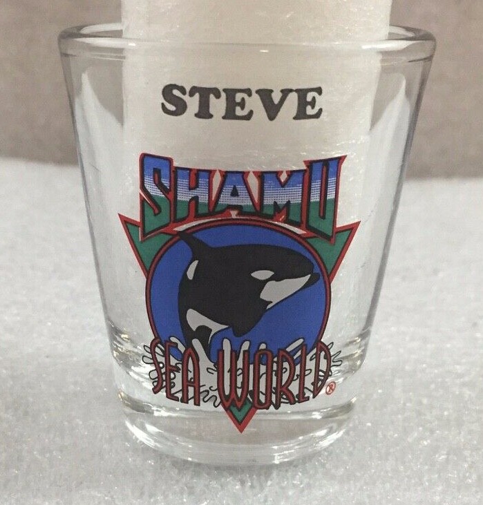 "STEVE" Shamu Sea World shot glass
