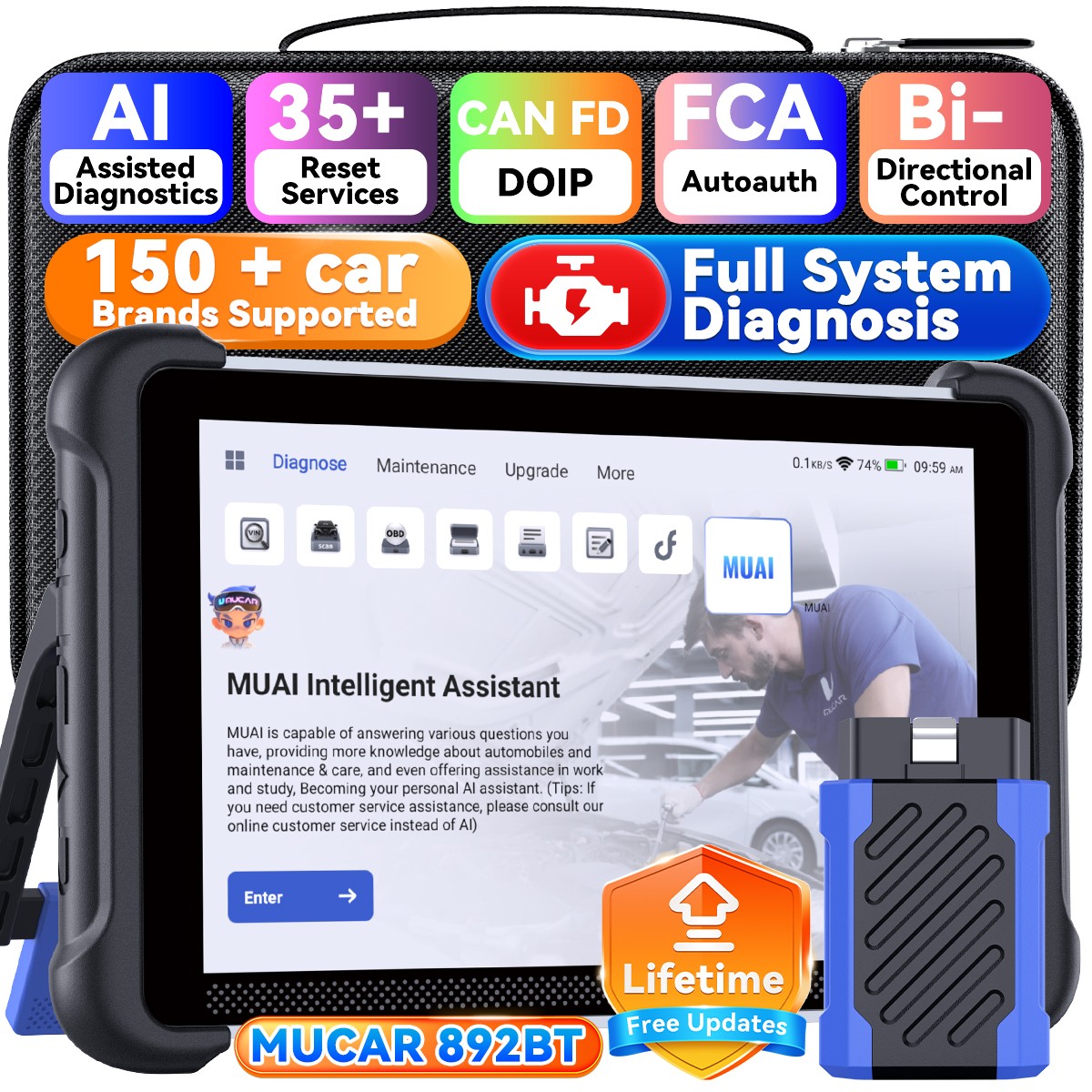 MUCAR 892BT Car AI Free All System Diagnostic Scanner KEY Coding Bidirectional