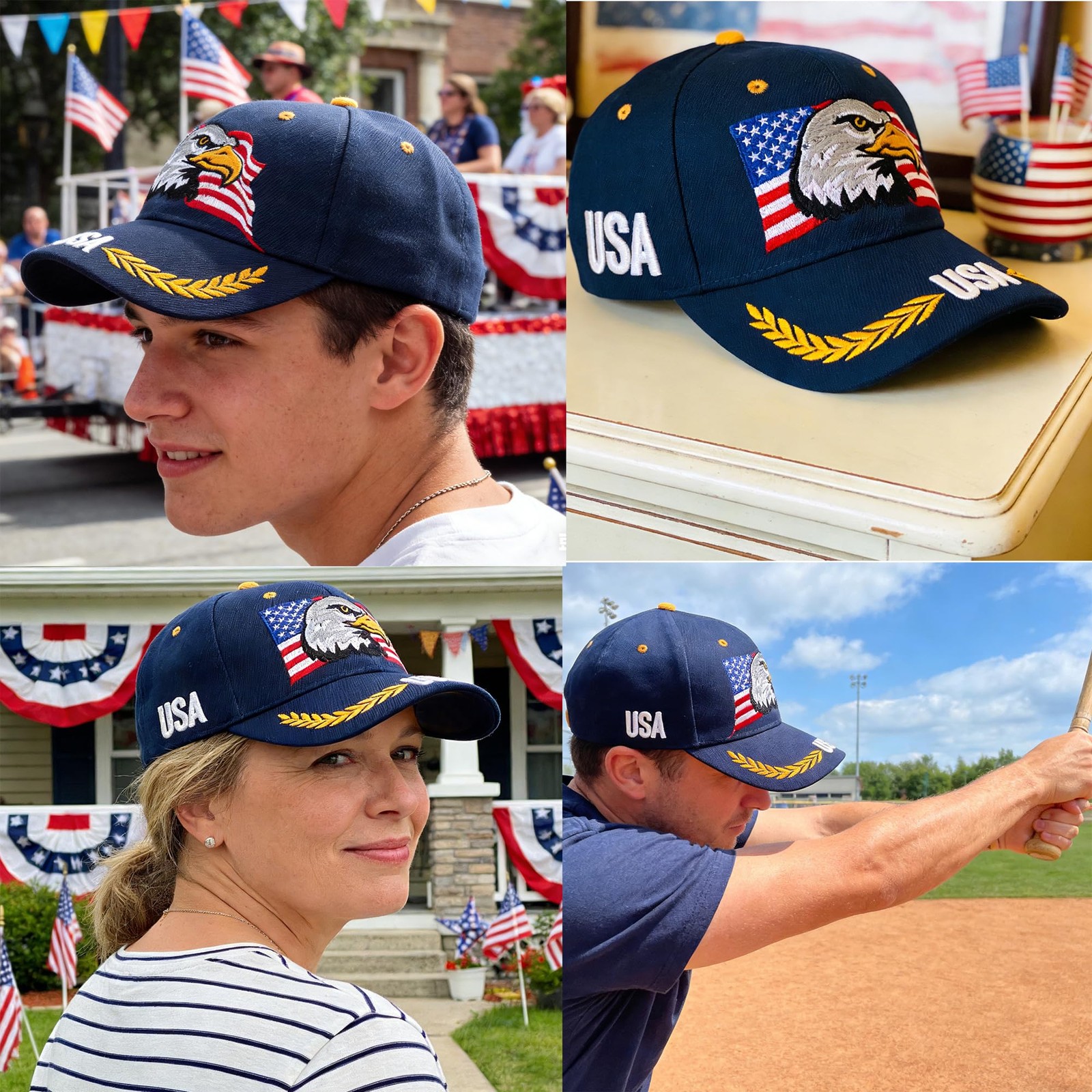 IZUS USA-Flag Eagles-Hat American Baseball-Cap Embroidered One Size, Navy