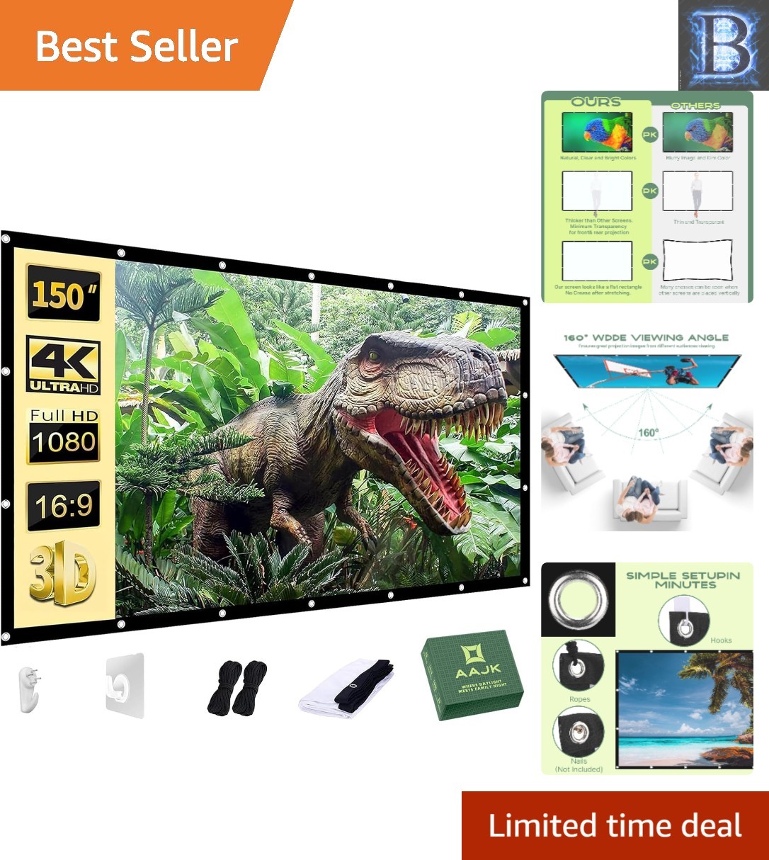 Portable 150-Inch Outdoor Projector Screen – Anti-Crease, Easy Setup & Washable