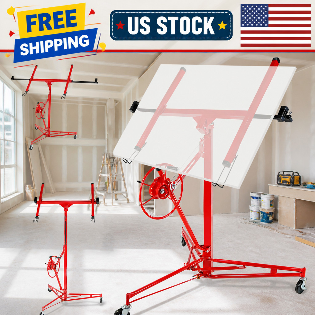 150lb Drywall Jack with Wheels - 11FT Adjustable Steel Sheetrock Hoist Lift