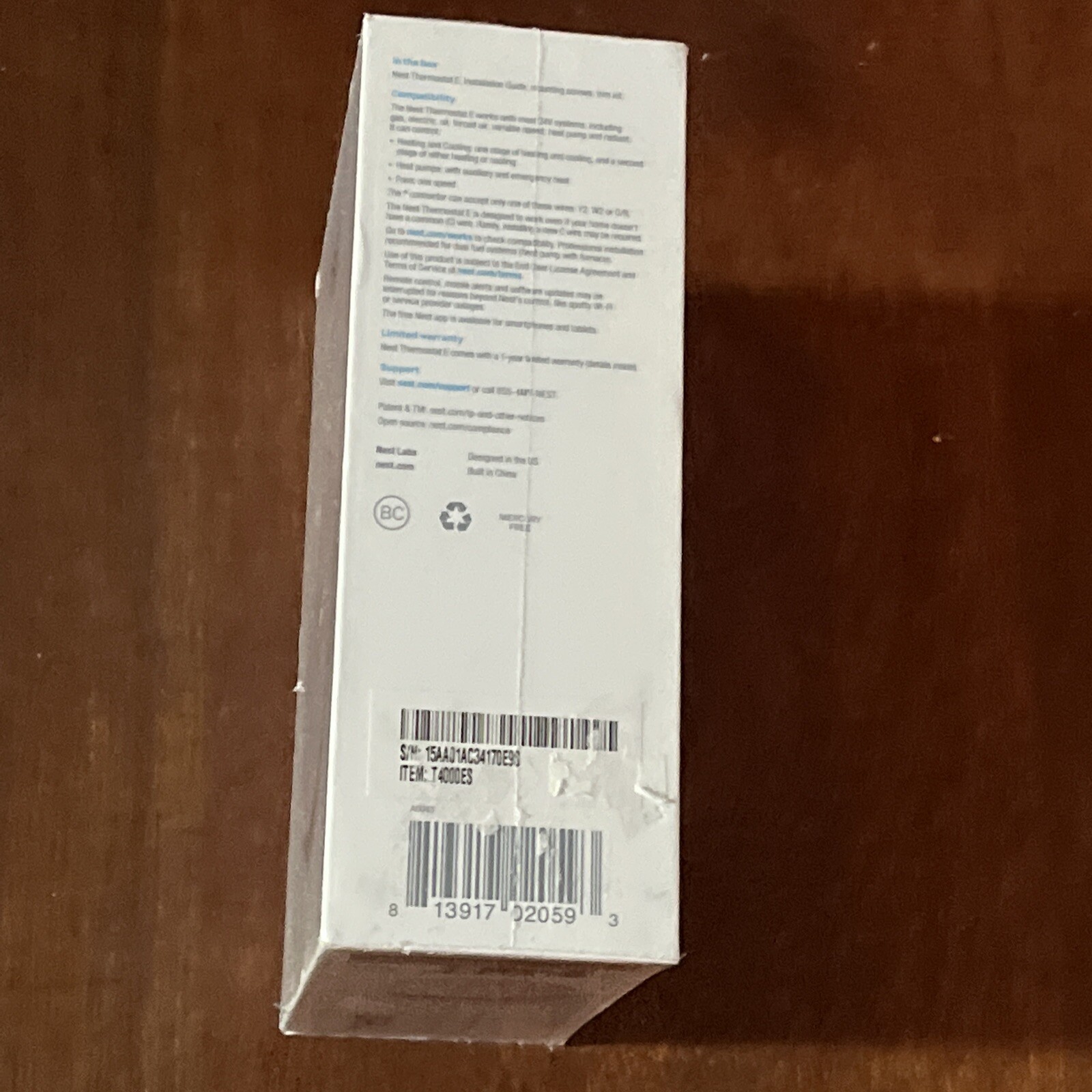 Nest Thermostat E T4001ES Programmable Thermostat Pro-edition White Sealed